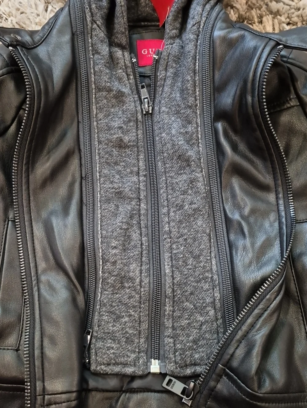 Guess Faux Leather Hooded Moto Jacket